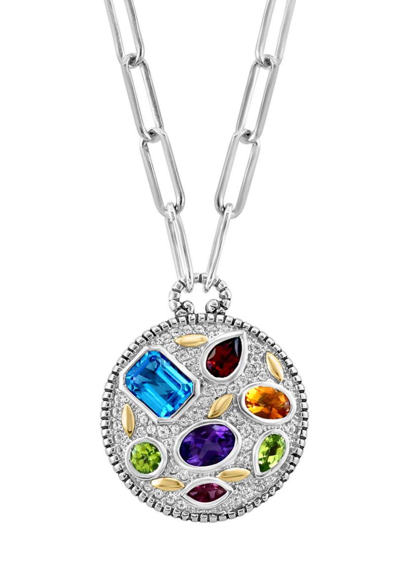 Amethyst, Blue Topaz, White Topaz, Citrine, Garnet, Pink Tourmaline, and Peridot Necklace in Sterling Silver
