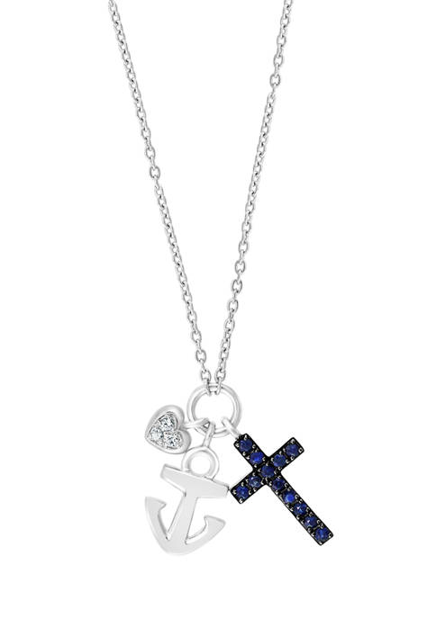 1/2 ct. t.w. Sapphire Crystal Anchor Pendant Necklace in Sterling Silver 
