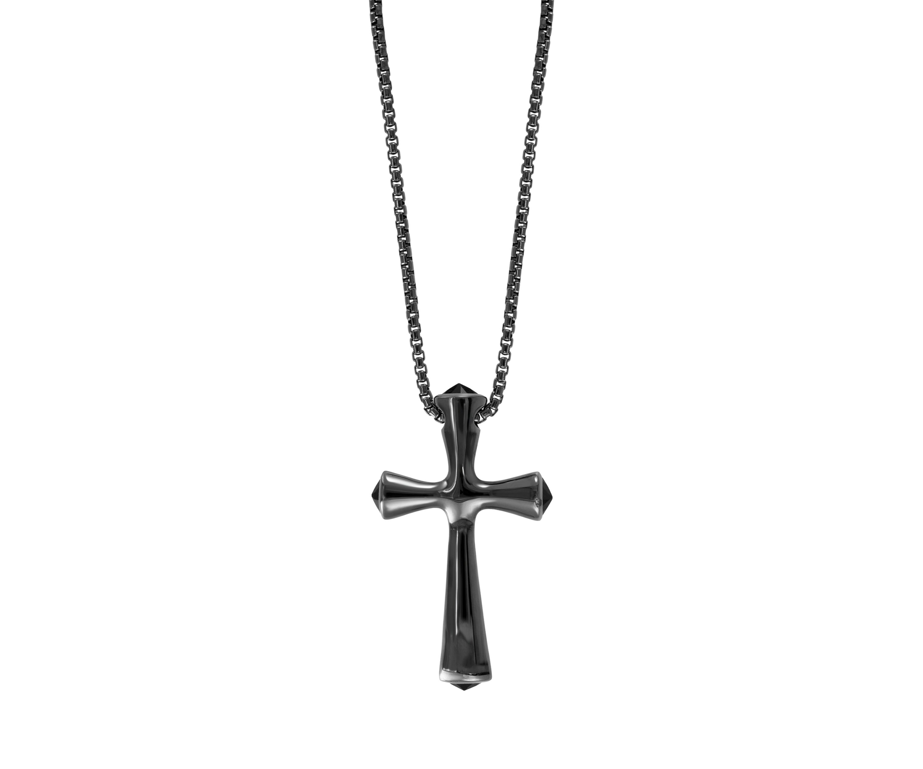 Mens Onyx Cross Pendant Necklace in Sterling Silver 