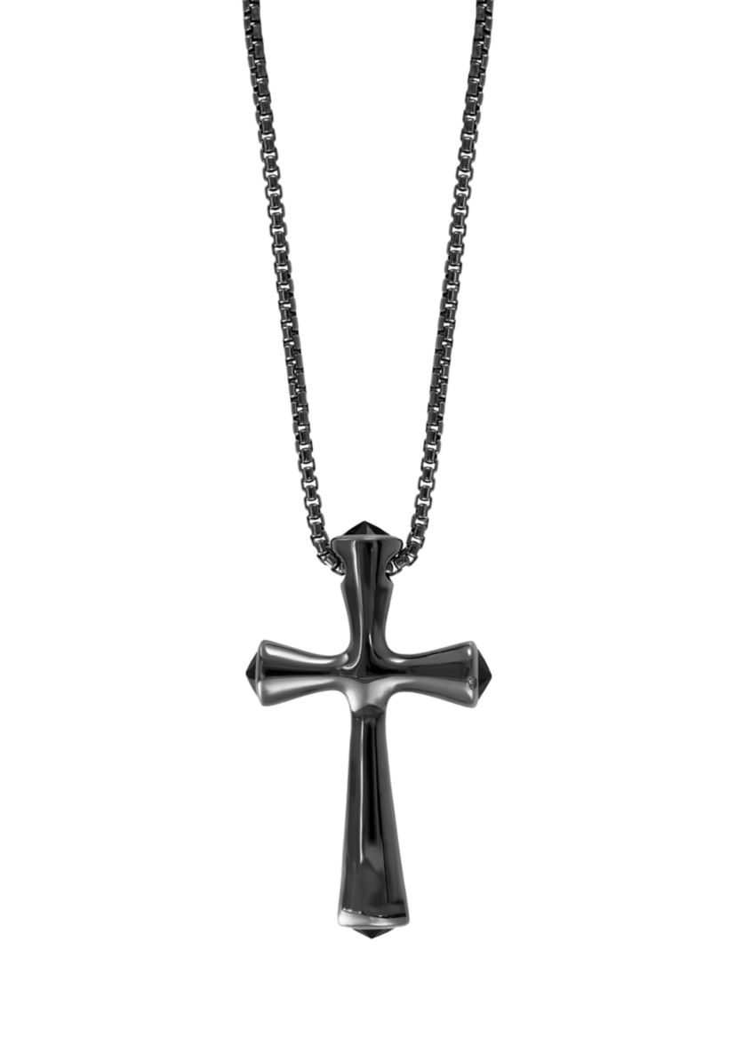 Mens Onyx Cross Pendant Necklace in Sterling Silver 