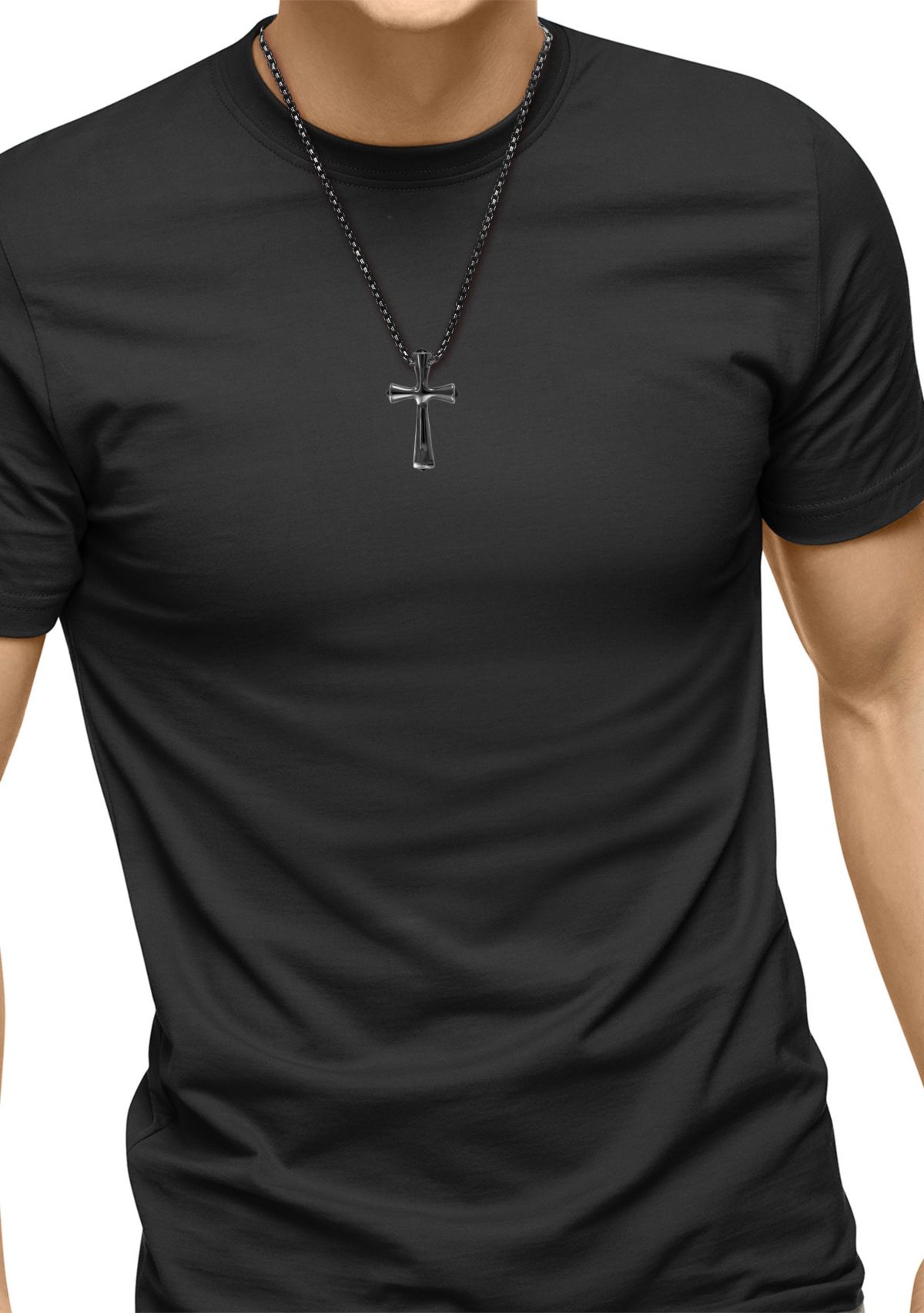 Mens Onyx Cross Pendant Necklace in Sterling Silver 