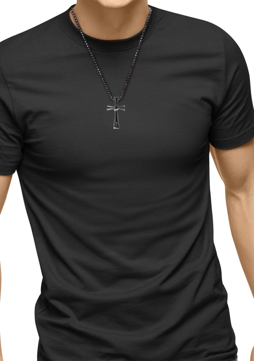 Mens Onyx Cross Pendant Necklace in Sterling Silver 