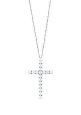 Effy Freshwater Pearl Cross Pendant Necklace in Sterling Silver, 16 in