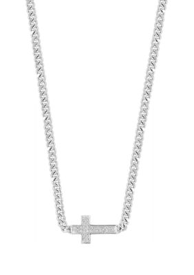 Effy Men's White Sapphire 11"" Cross Necklace In Sterling Silver