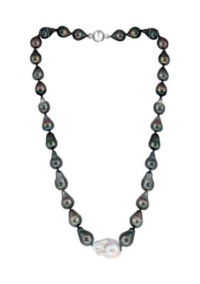 Effy Black Tahitian Pearl And Freshwater Pearl Necklace In Sterling Silver, 16 In -  0617892815089
