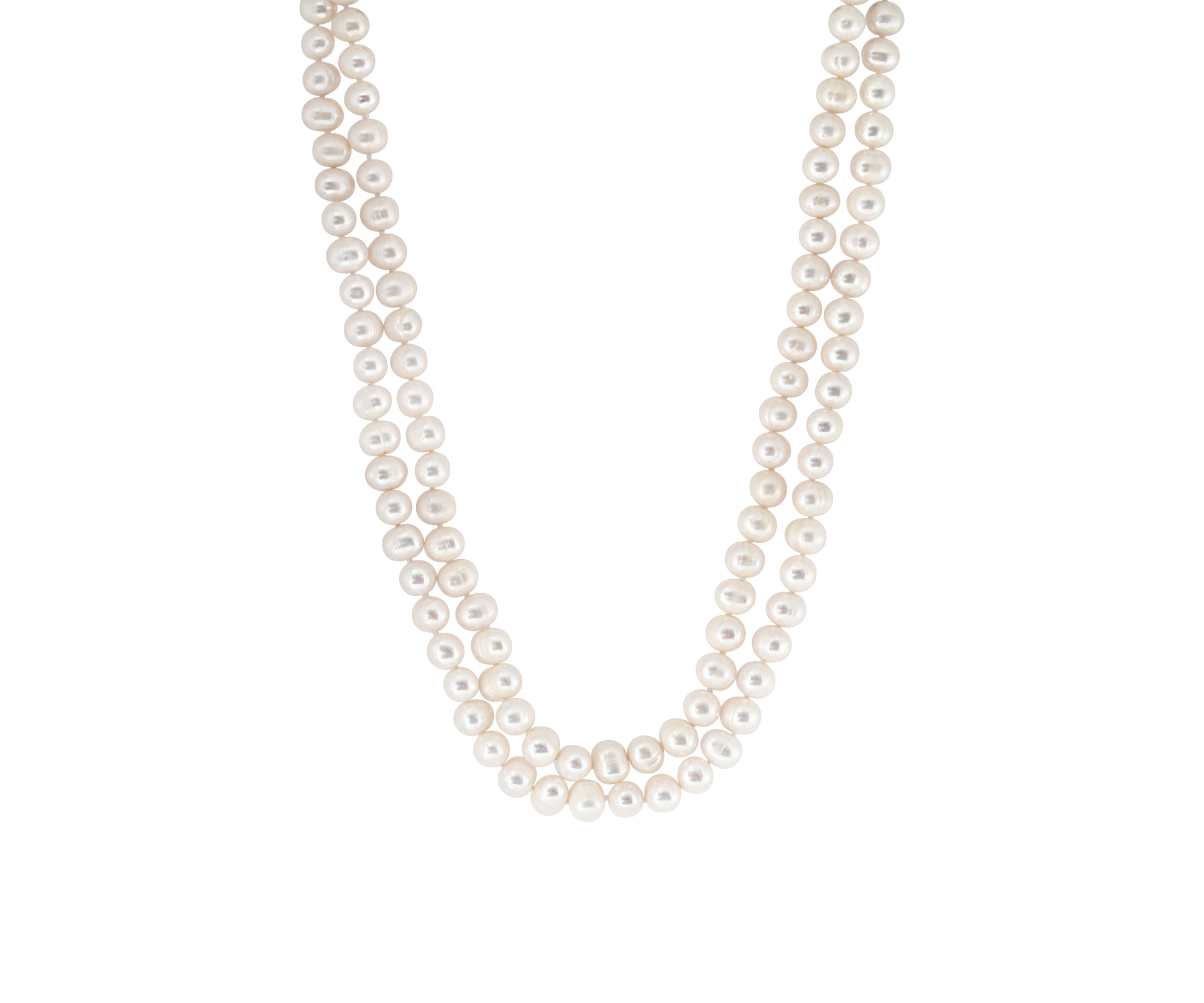 Freshwater Pearl Double Strand Necklace in Sterling Silver
