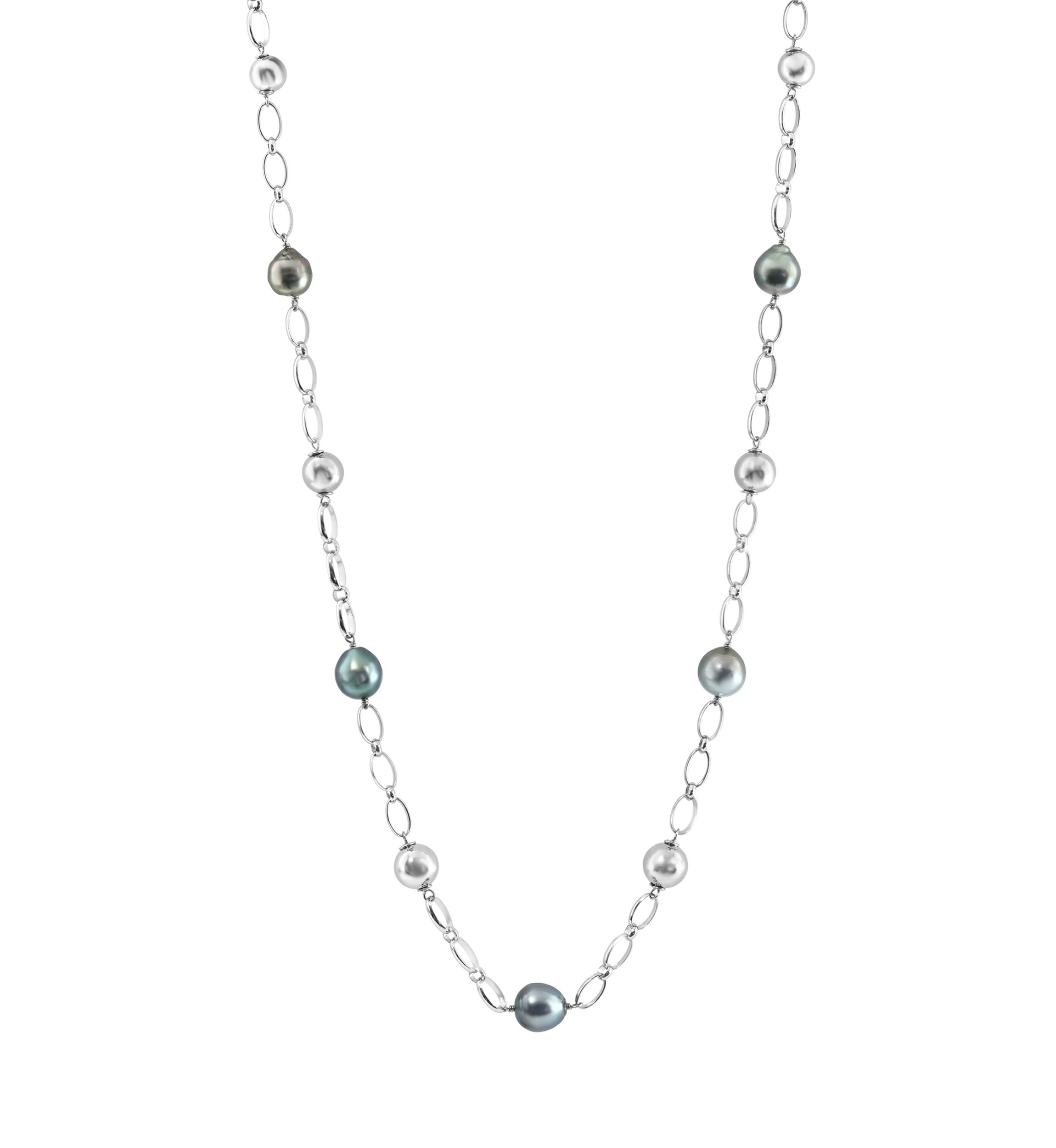 Sterling Silver 28" Black Tahitian Pearl Necklace
