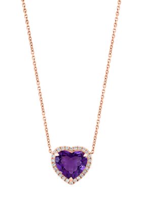 Effy 1/4 ct. t.w. Diamond, 3.6 ct. t.w. Amethyst Pendant Necklace in 14K Rose Gold, 16 in -  0617892831454