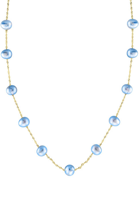 Blue Freshwater Pearl Necklace in 14K Yellow Gold 