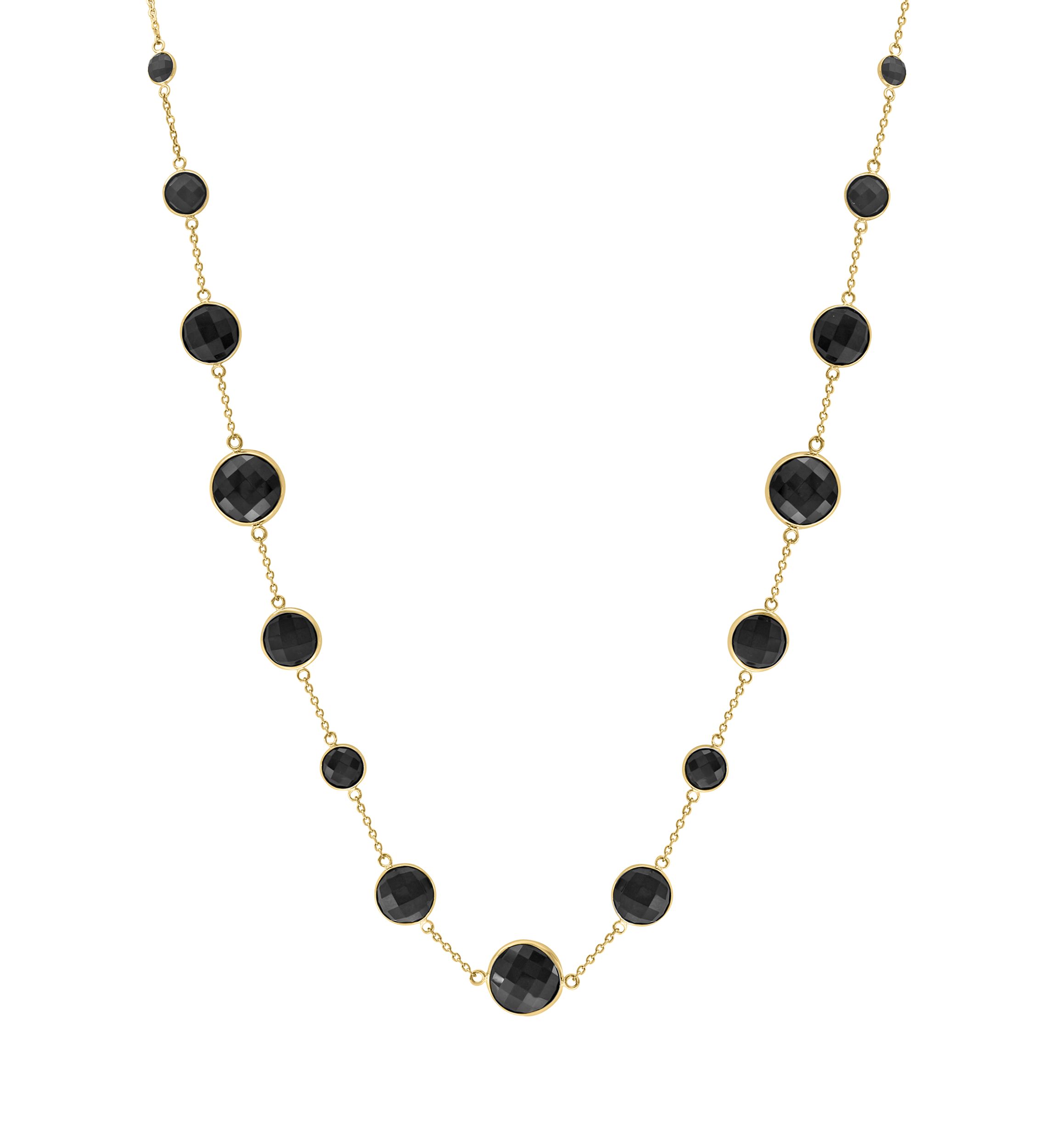 Onyx Beaded Necklace In 14K Yellow Gold 