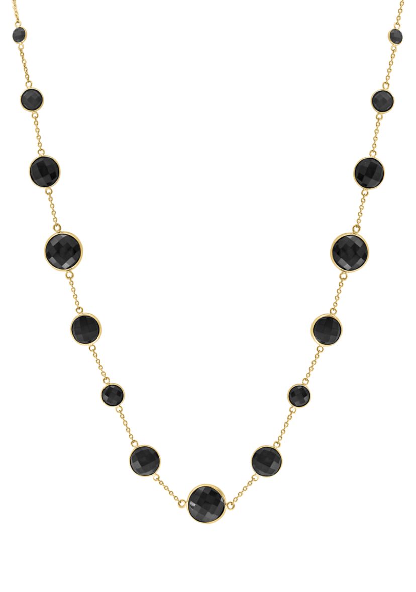 Onyx Beaded Necklace In 14K Yellow Gold 
