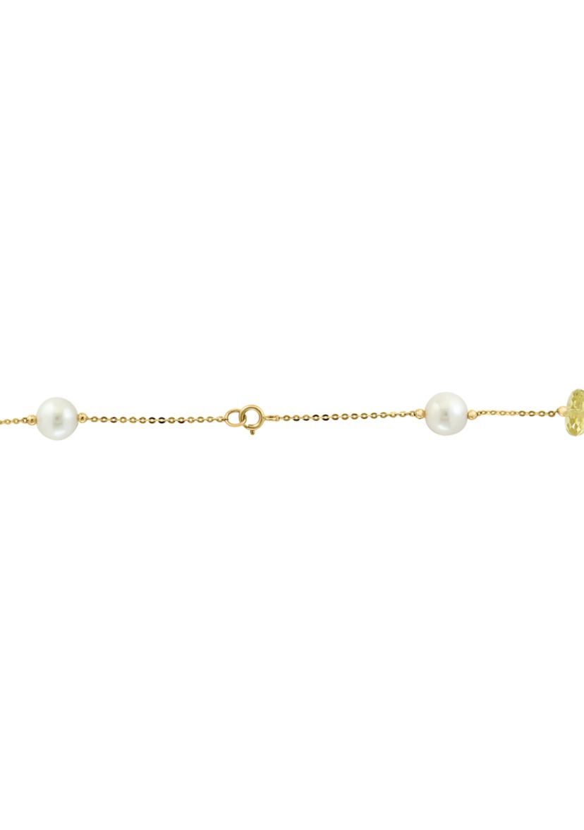 Amethyst, Green Amethyst, Lemon Quartz, Rose Quartz and Freshwater Pearl Necklace in 14K Yellow Gold