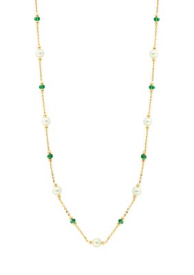 Effy 14K Yellow Gold Emerald, Freshwater Pearl Necklace