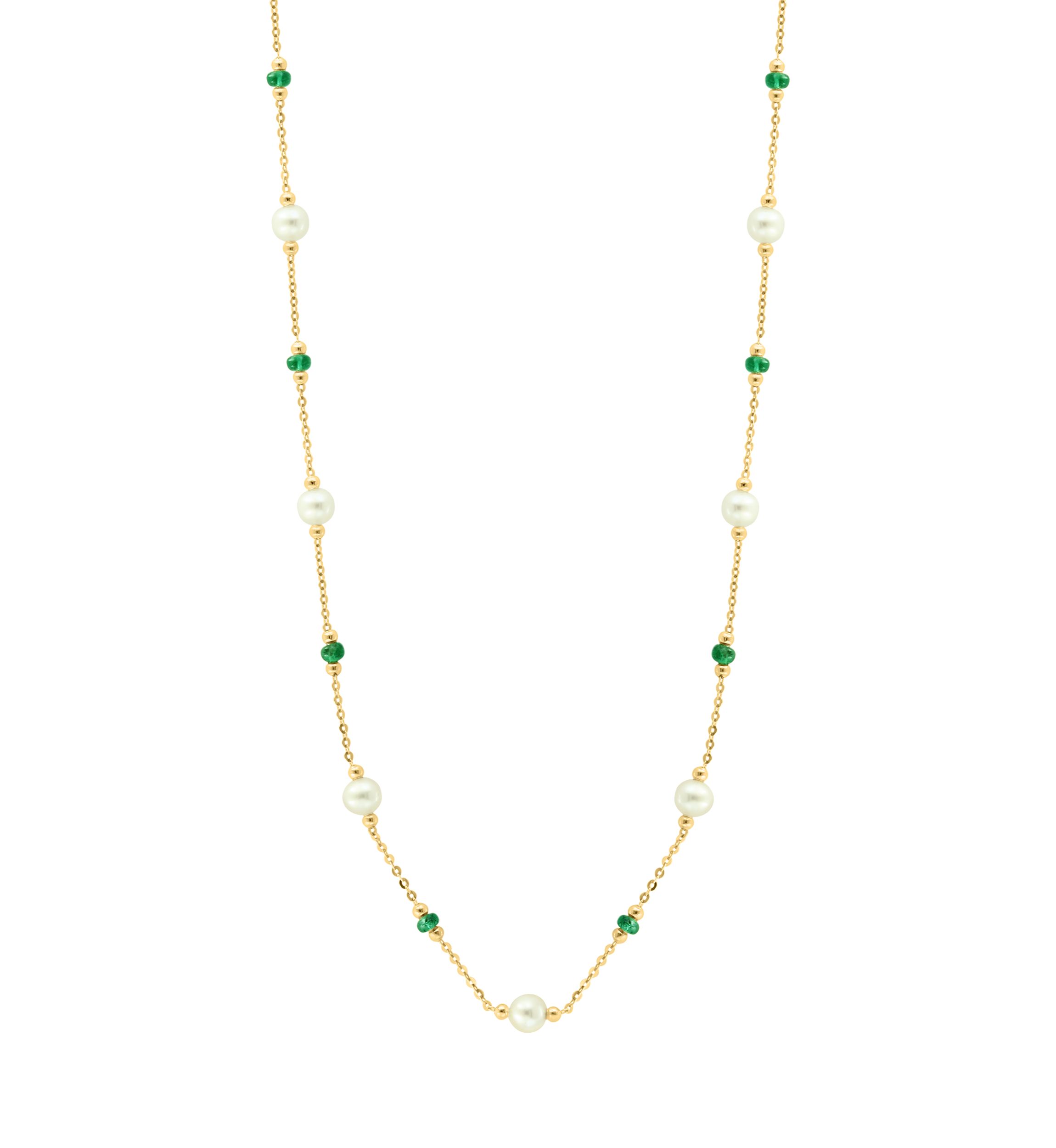 14K Yellow Gold Emerald, Freshwater Pearl Necklace