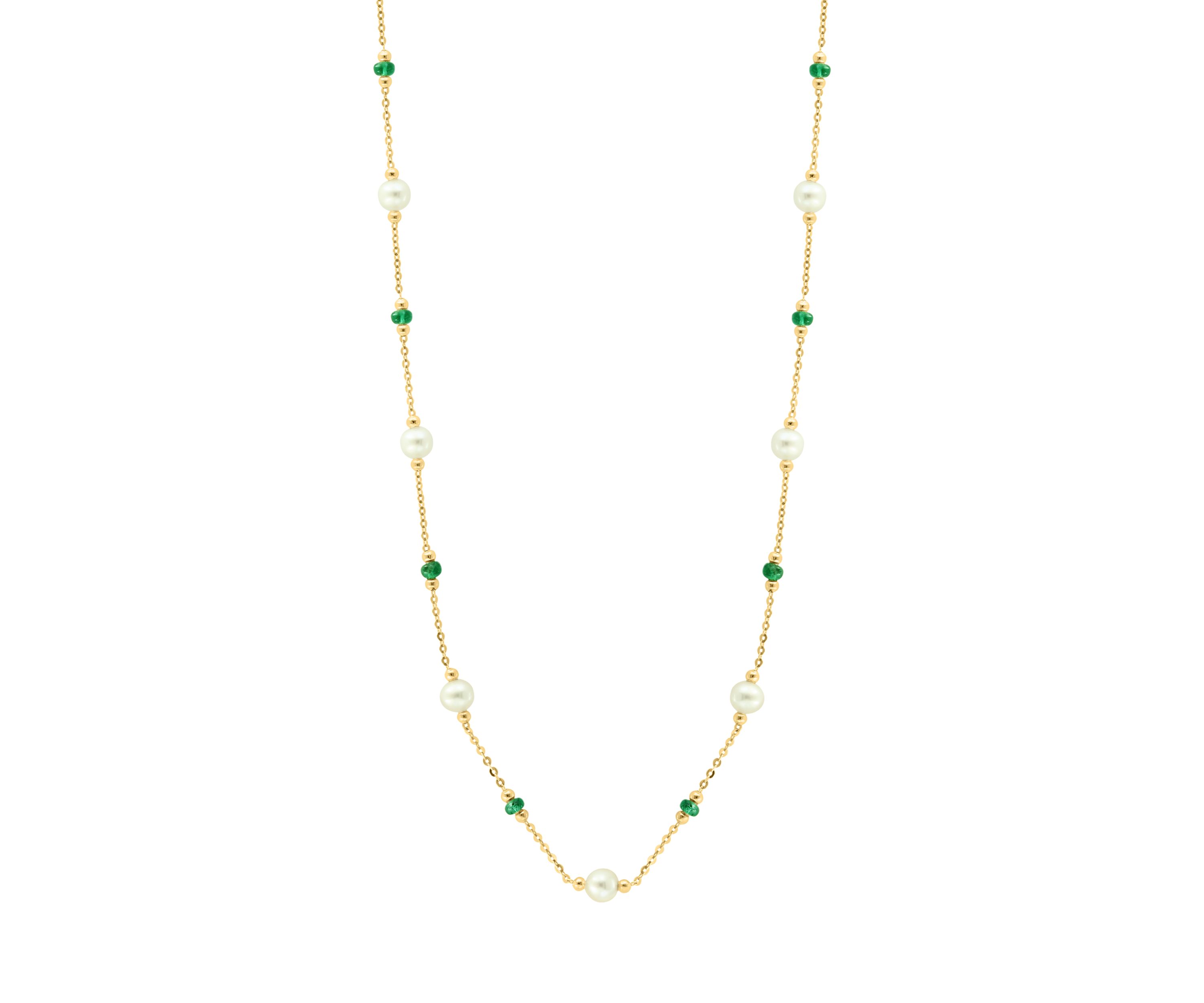 14K Yellow Gold Emerald, Freshwater Pearl Necklace