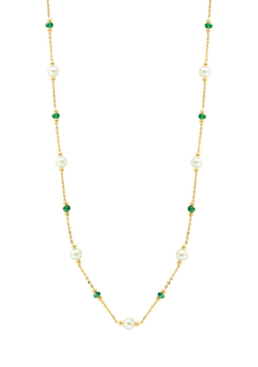 14K Yellow Gold Emerald, Freshwater Pearl Necklace