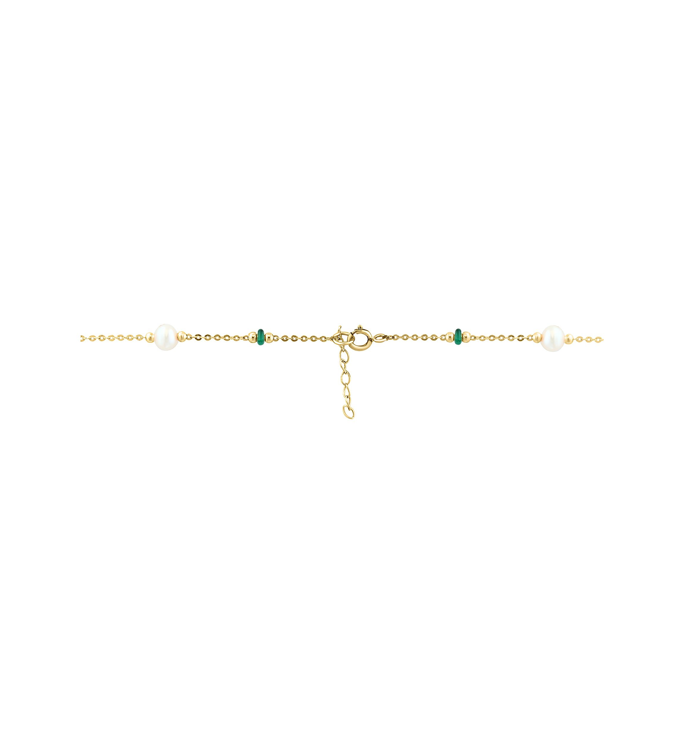 14K Yellow Gold Emerald, Freshwater Pearl Necklace