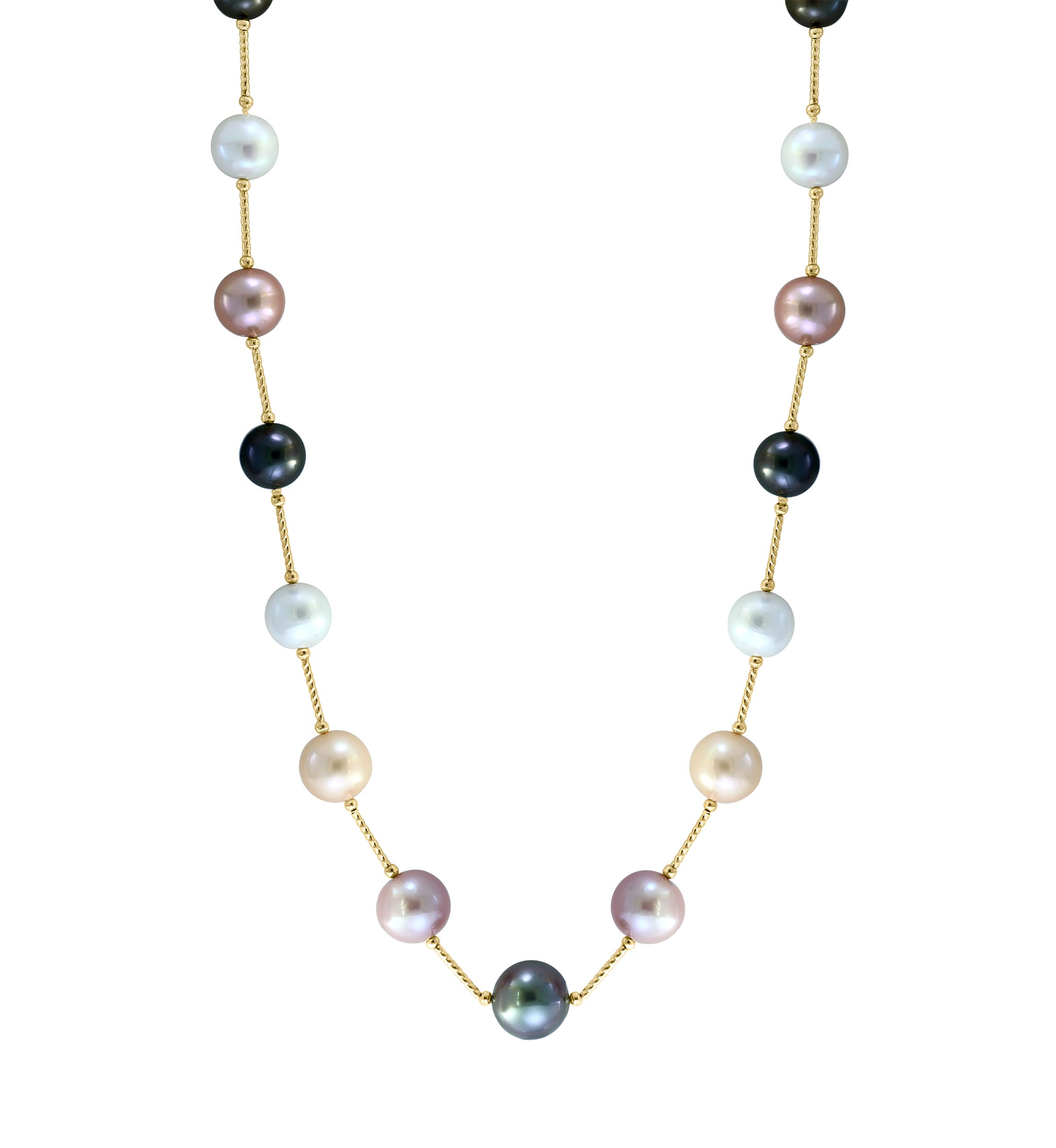 Multi Freshwater Pearl and Tahitian Pearl Necklace in 14K Yellow Gold