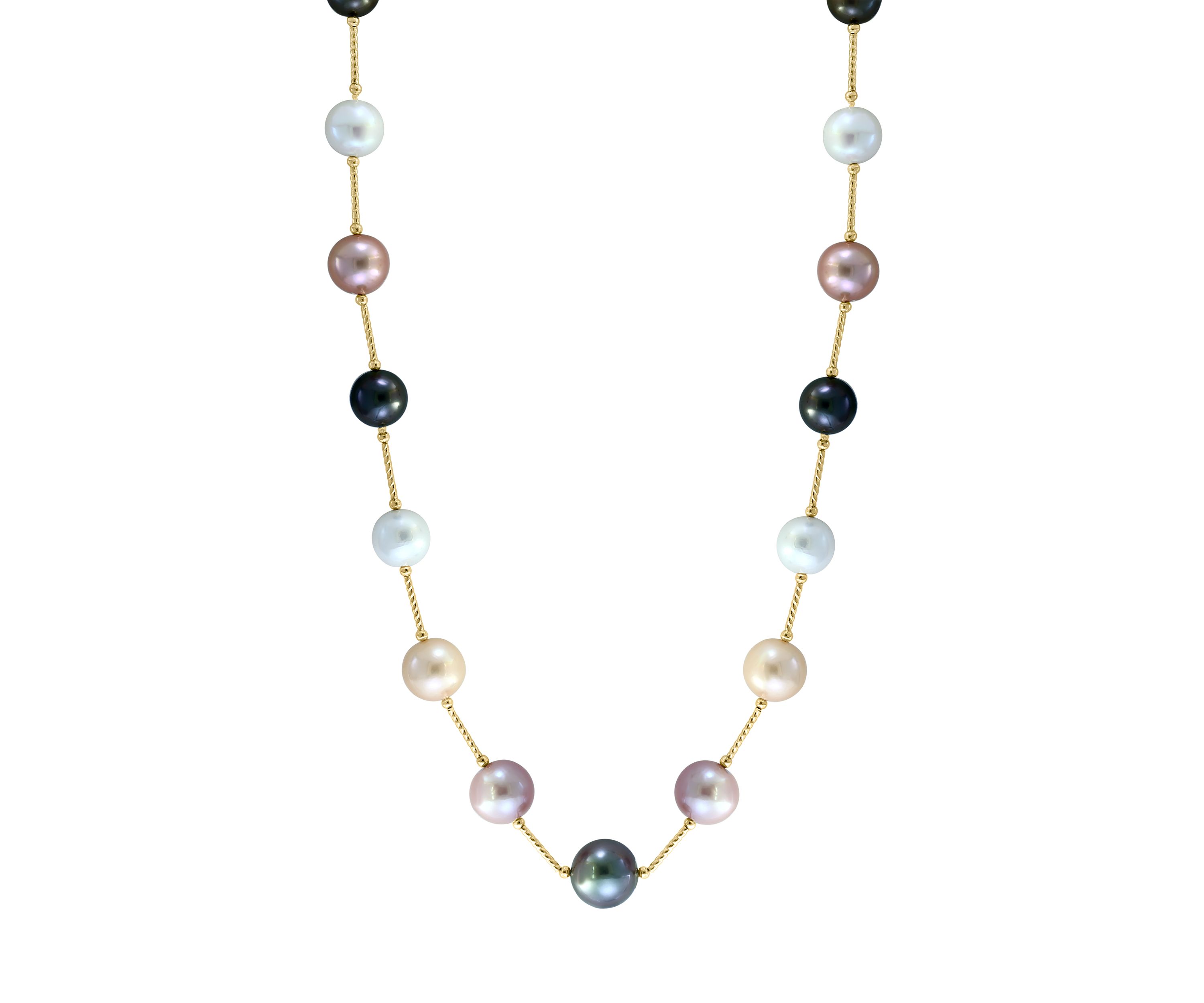 Multi Freshwater Pearl and Tahitian Pearl Necklace in 14K Yellow Gold