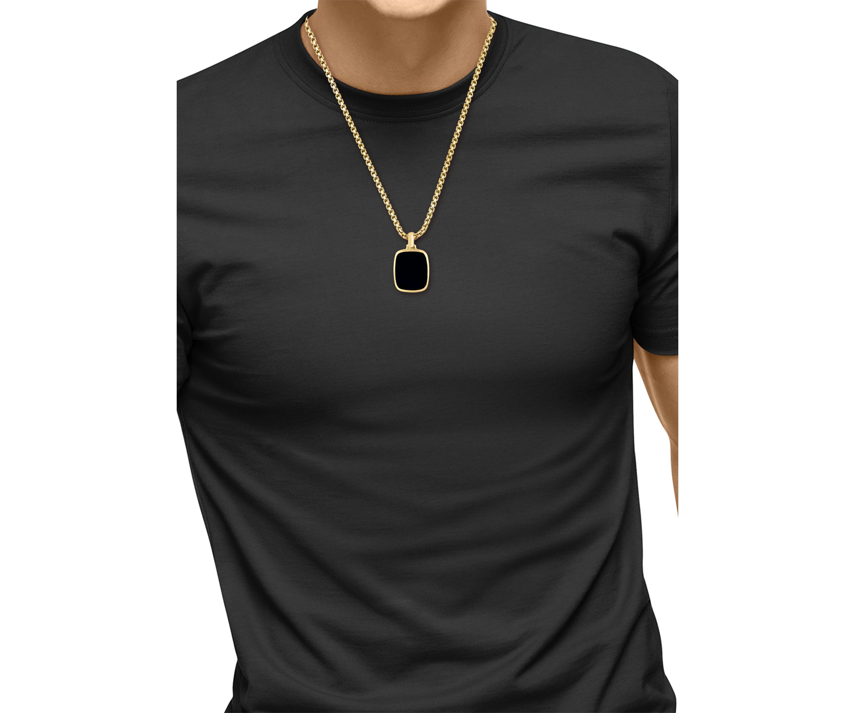 Mens Onyx Pendant Necklace in Gold Over Sterling Silver