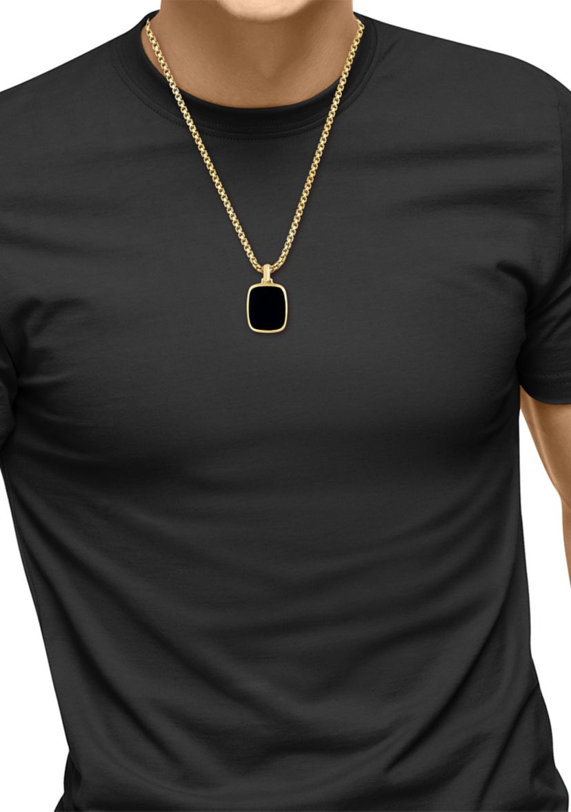 Mens Onyx Pendant Necklace in Gold Over Sterling Silver