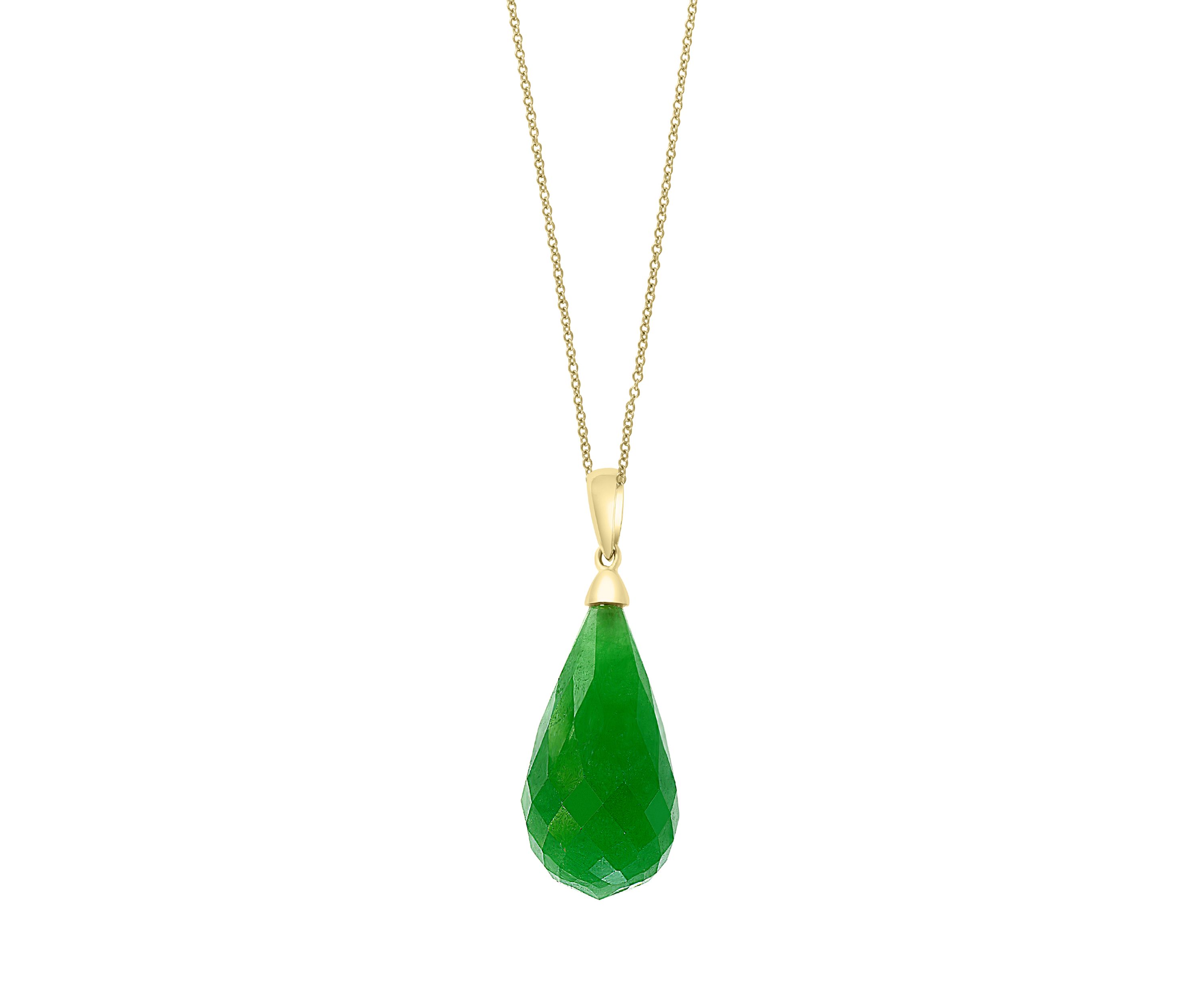 27 ct. t.w. Green Jade Pendant Necklace in 14K Yellow Gold