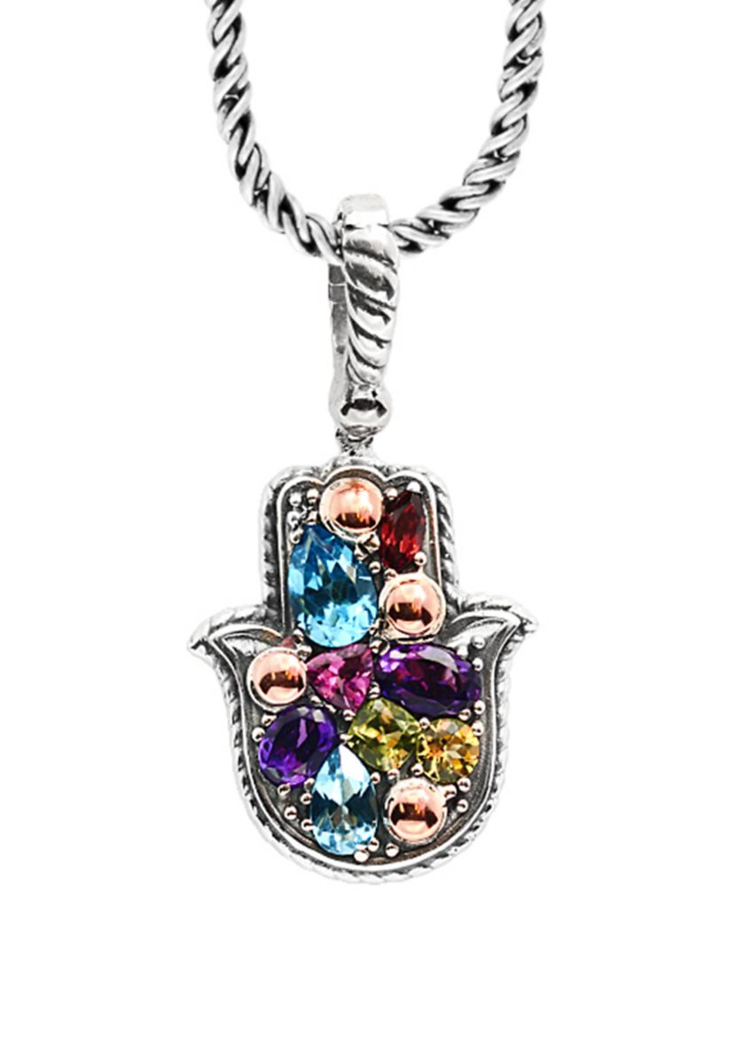 1/2 ct. t.w. Amethyst, 3/4 ct. t.w. Blue Topaz, 1/10 ct. t.w Garnet, 1/10 ct. t.w. Pink Tourmaline, and 1/4 ct. t.w. Peridot Pendant Necklace in Sterling Silver