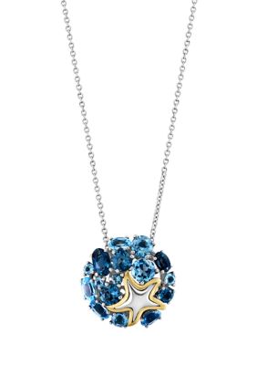Effy Blue Topaz Starfish Cluster Pendant Necklace In 18K Sterling Silver