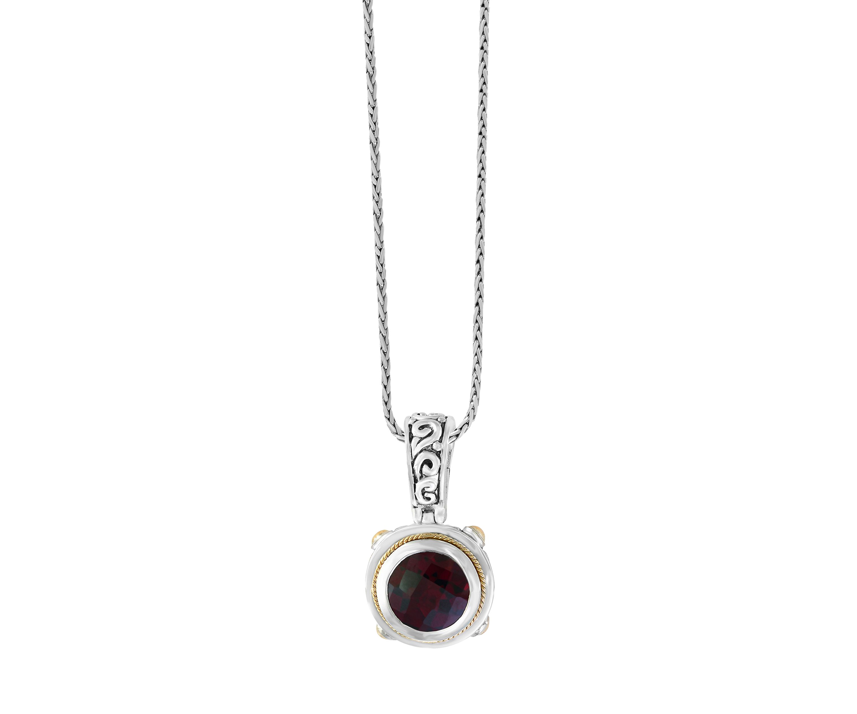 Sterling Silver/18K Yellow Gold ,Garnet Pendant 