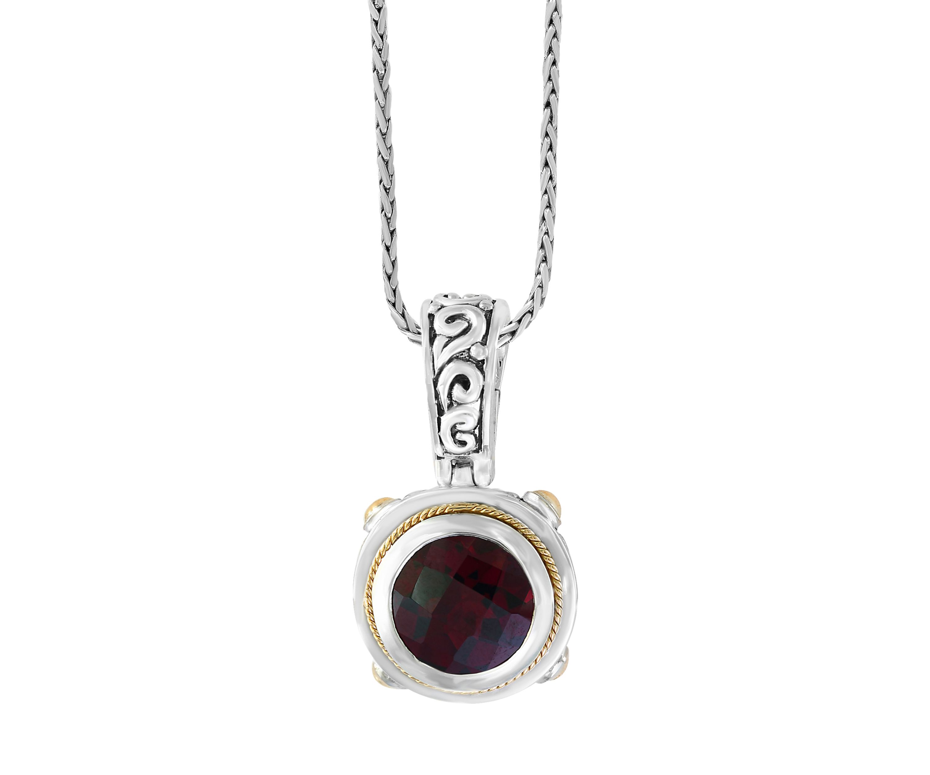 Sterling Silver/18K Yellow Gold ,Garnet Pendant 