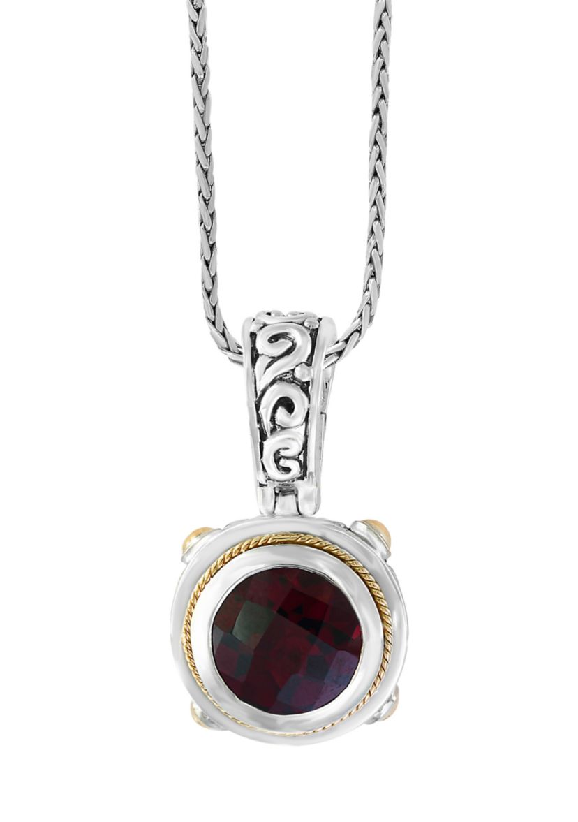 Sterling Silver/18K Yellow Gold ,Garnet Pendant 