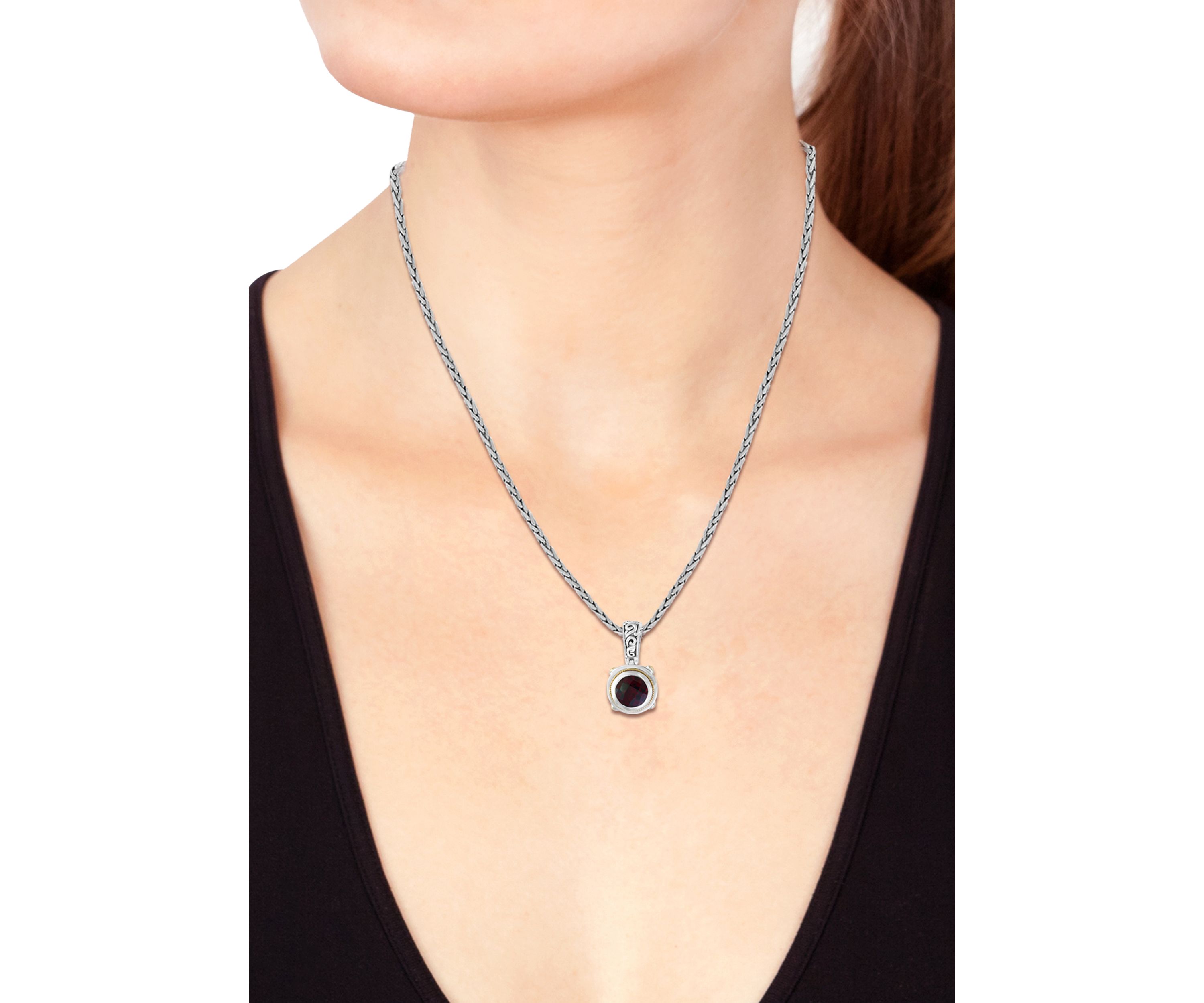 Sterling Silver/18K Yellow Gold ,Garnet Pendant 