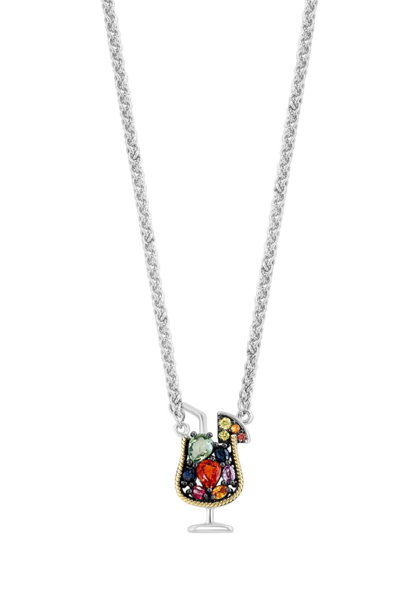 Multi Color Sapphire Cocktail Pendant Necklace in 18K Yellow Gold Over Sterling Silver