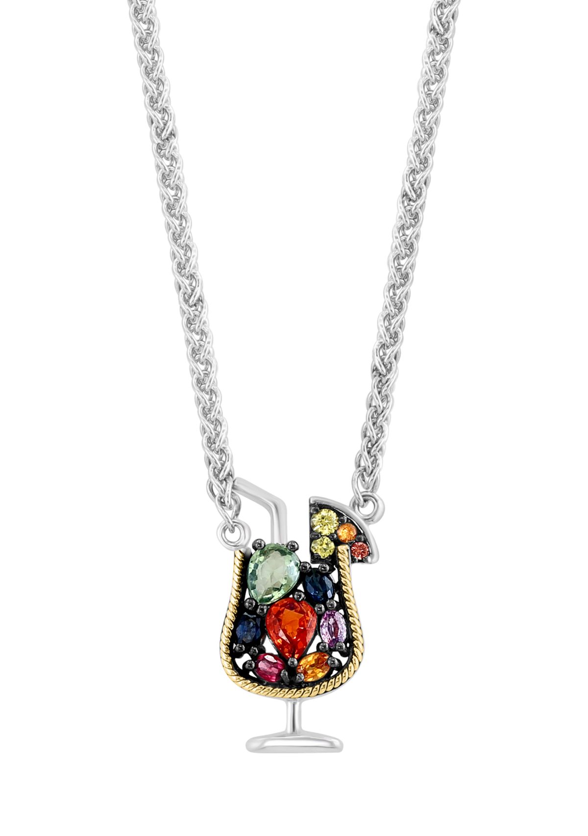 Multi Color Sapphire Cocktail Pendant Necklace in 18K Yellow Gold Over Sterling Silver