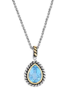 Effy Blue Topaz Pear Necklace in Sterling Silver and 18K Yellow Gold, 16 in