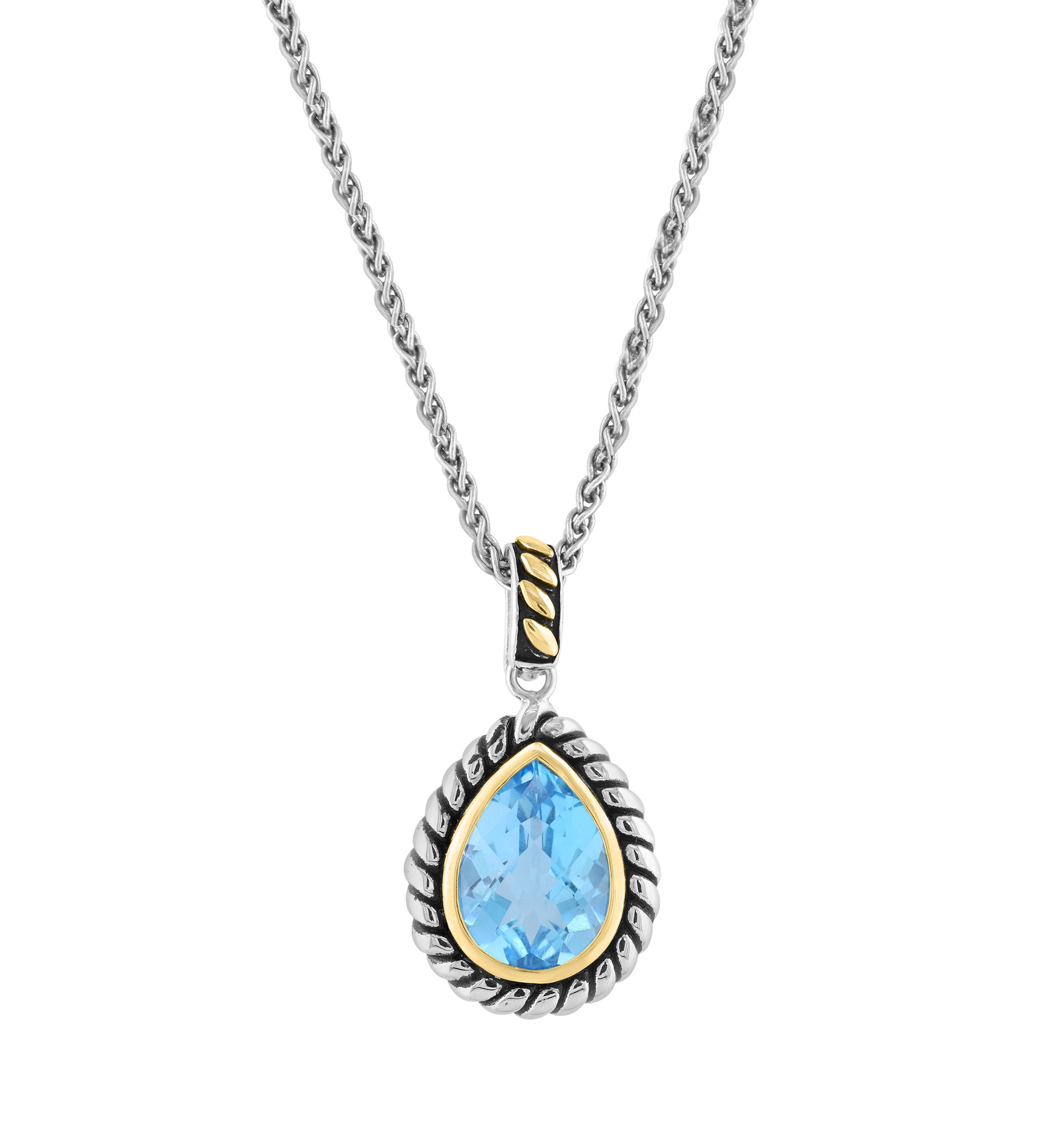 Blue Topaz Pear Necklace in Sterling Silver and 18K Yellow Gold