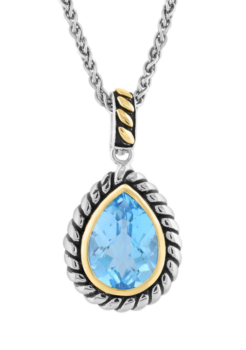 Blue Topaz Pear Necklace in Sterling Silver and 18K Yellow Gold