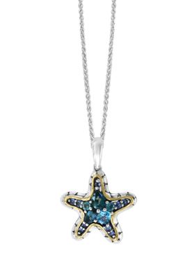Effy 1.87 Ct. T.w. Blue Topaz And Sapphire Starfish Pendant Necklace In Sterling Silver And 18K Yellow Gold, 16 In -  0617892665240