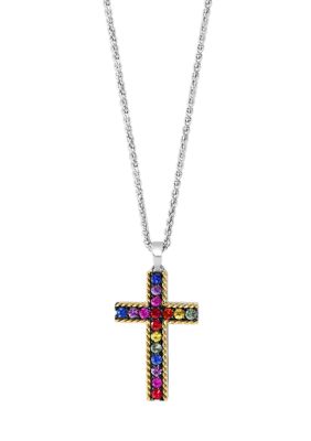 Effy Multi Sapphire Cross Pendant Necklace In Sterling Silver And 18K Yellow Gold, 16 In -  0617892740930