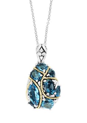 Effy Sterling Silver/18K Yellow Gold Blue Topaz and London Blue Topaz Pendant, 16 in
