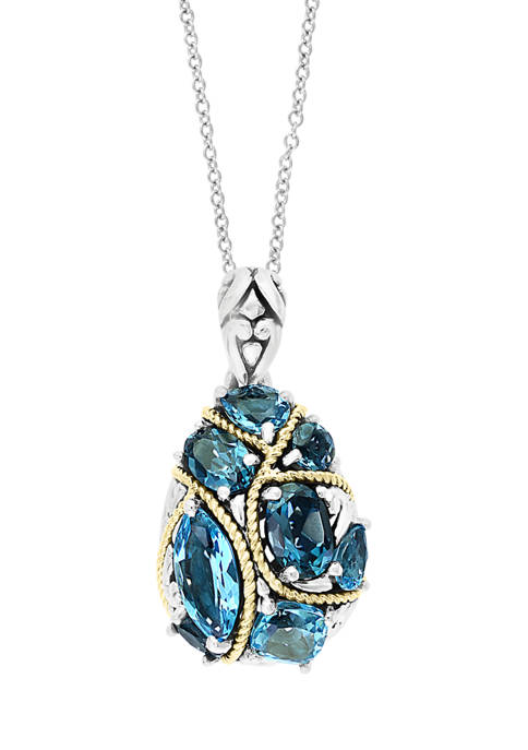 Sterling Silver/18K Yellow Gold Blue Topaz and London Blue Topaz Pendant