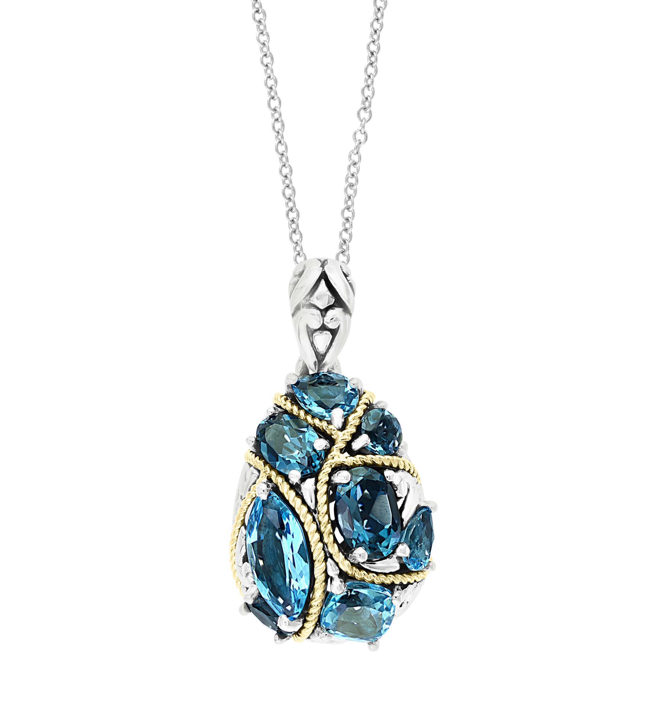 Sterling Silver/18K Yellow Gold Blue Topaz and London Blue Topaz Pendant