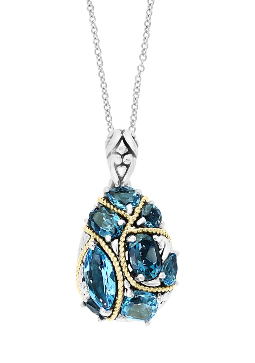 Sterling Silver/18K Yellow Gold Blue Topaz and London Blue Topaz Pendant