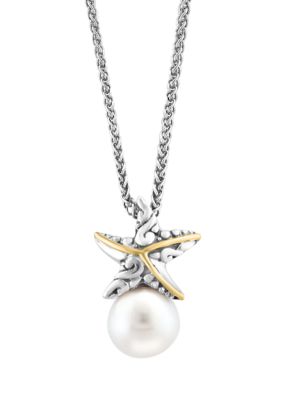 Effy Freshwater Pearl Starfish Pendant Necklace In 18K Yellow Gold Over Sterling Silver