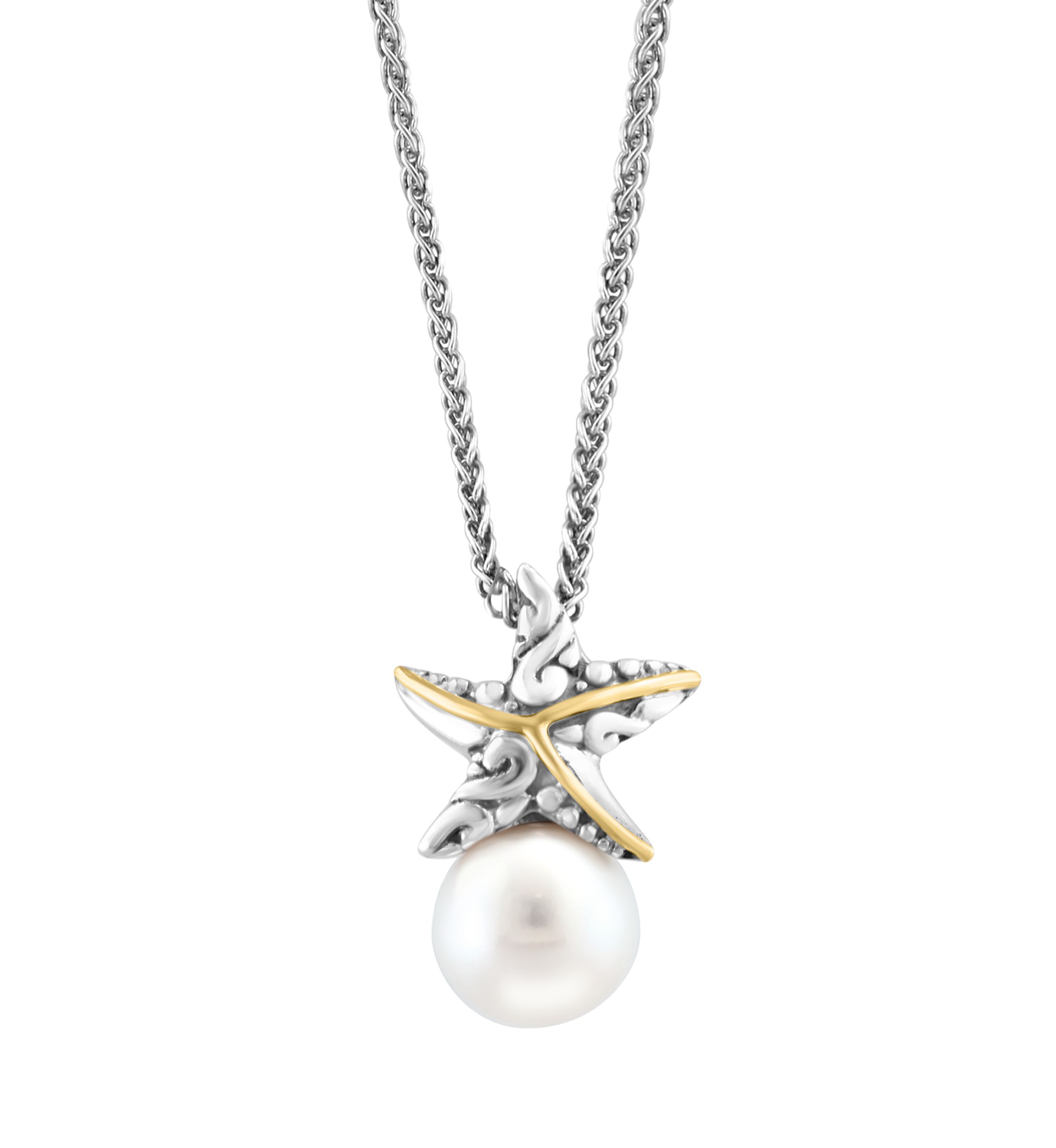 Freshwater Pearl Starfish Pendant Necklace in 18K Yellow Gold Over Sterling Silver