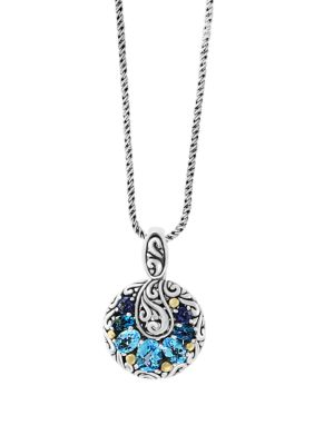 Effy Iolite, Blue Topaz, London Blue Pendant Necklace in 18k Yellow Gold and Sterling, 16 in