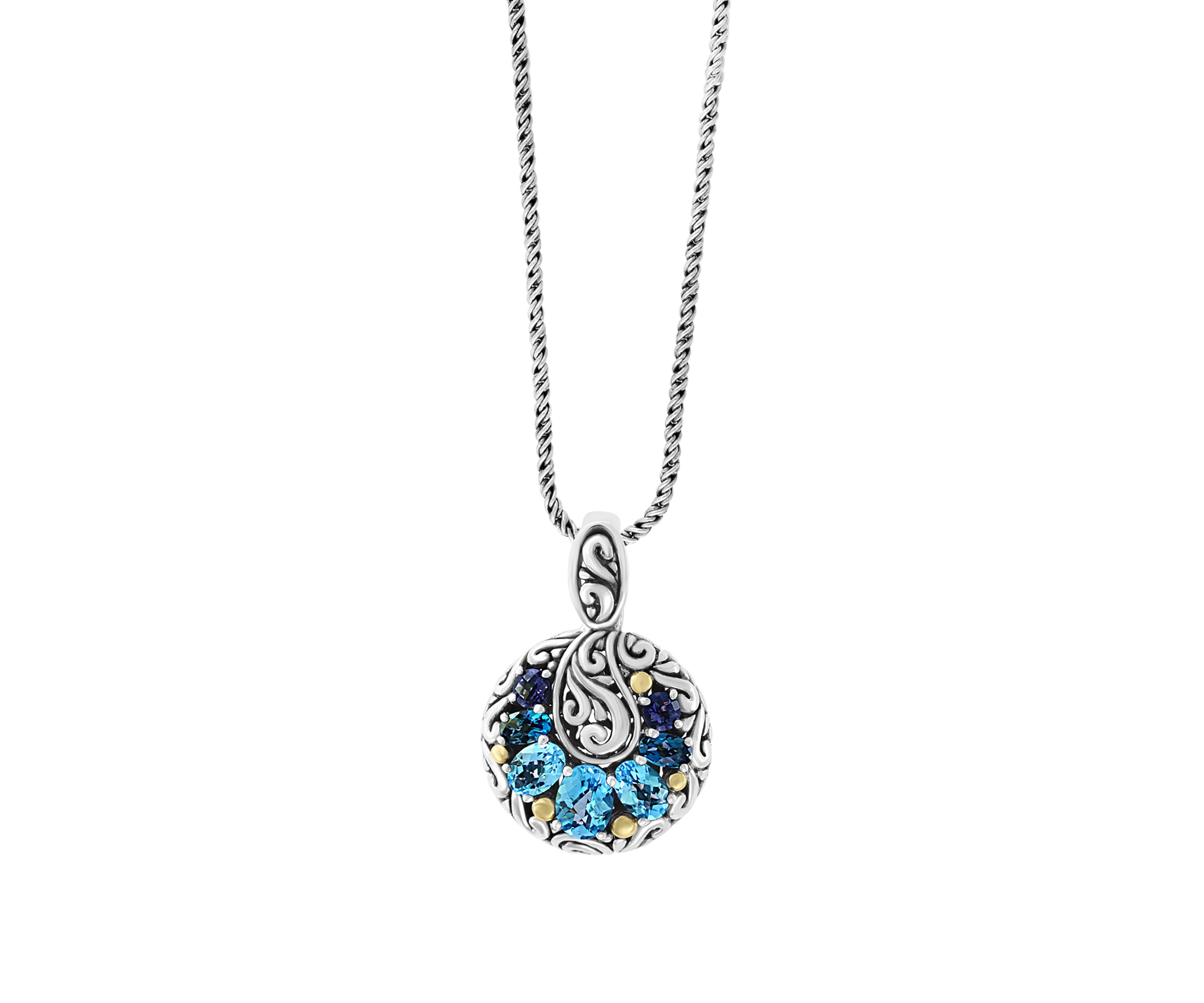 Iolite, Blue Topaz, London Blue Pendant Necklace in 18k Yellow Gold and Sterling 