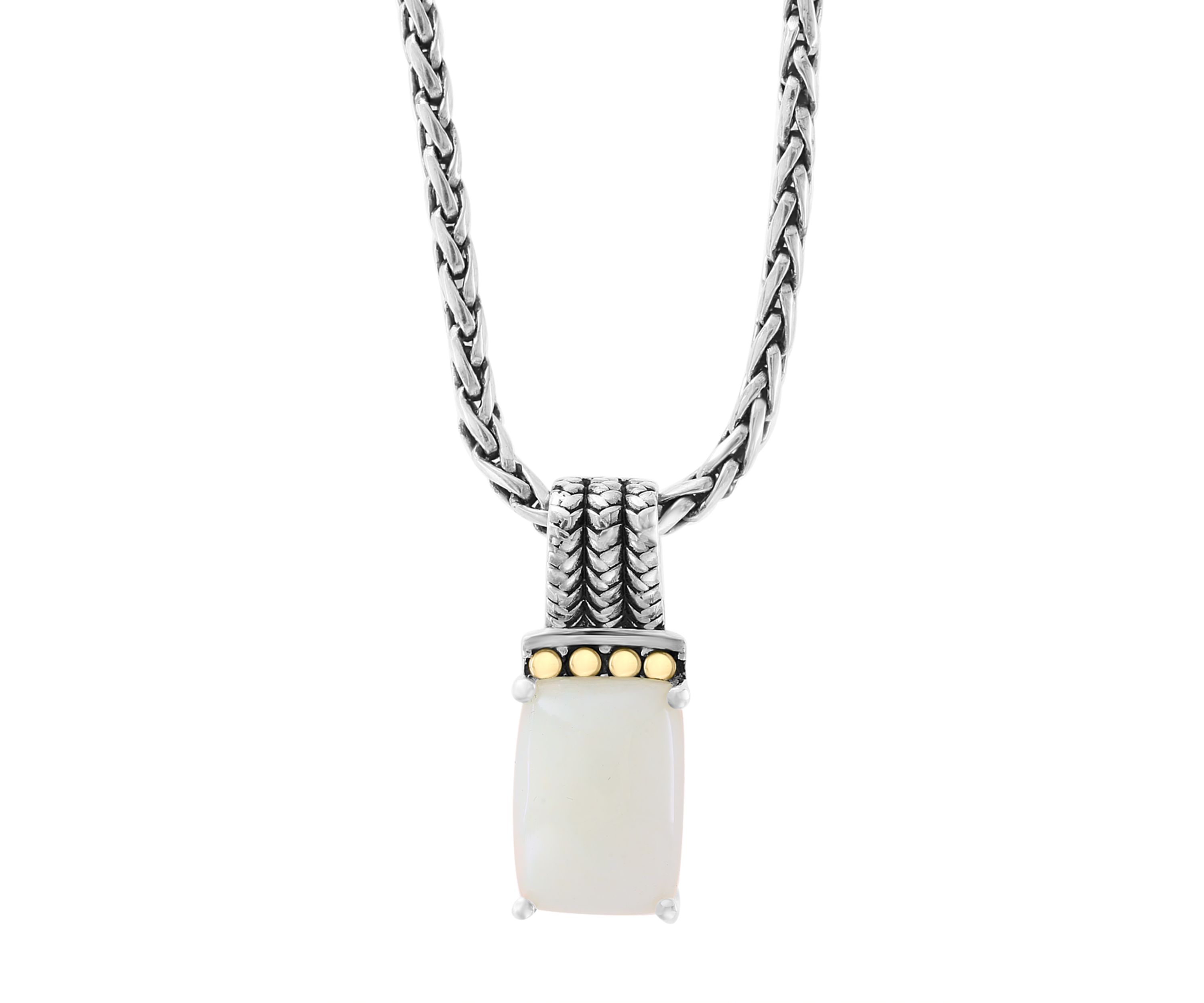 Opal Emerald Cut Pendant Necklace in Sterling Silver and 18K Yellow Gold