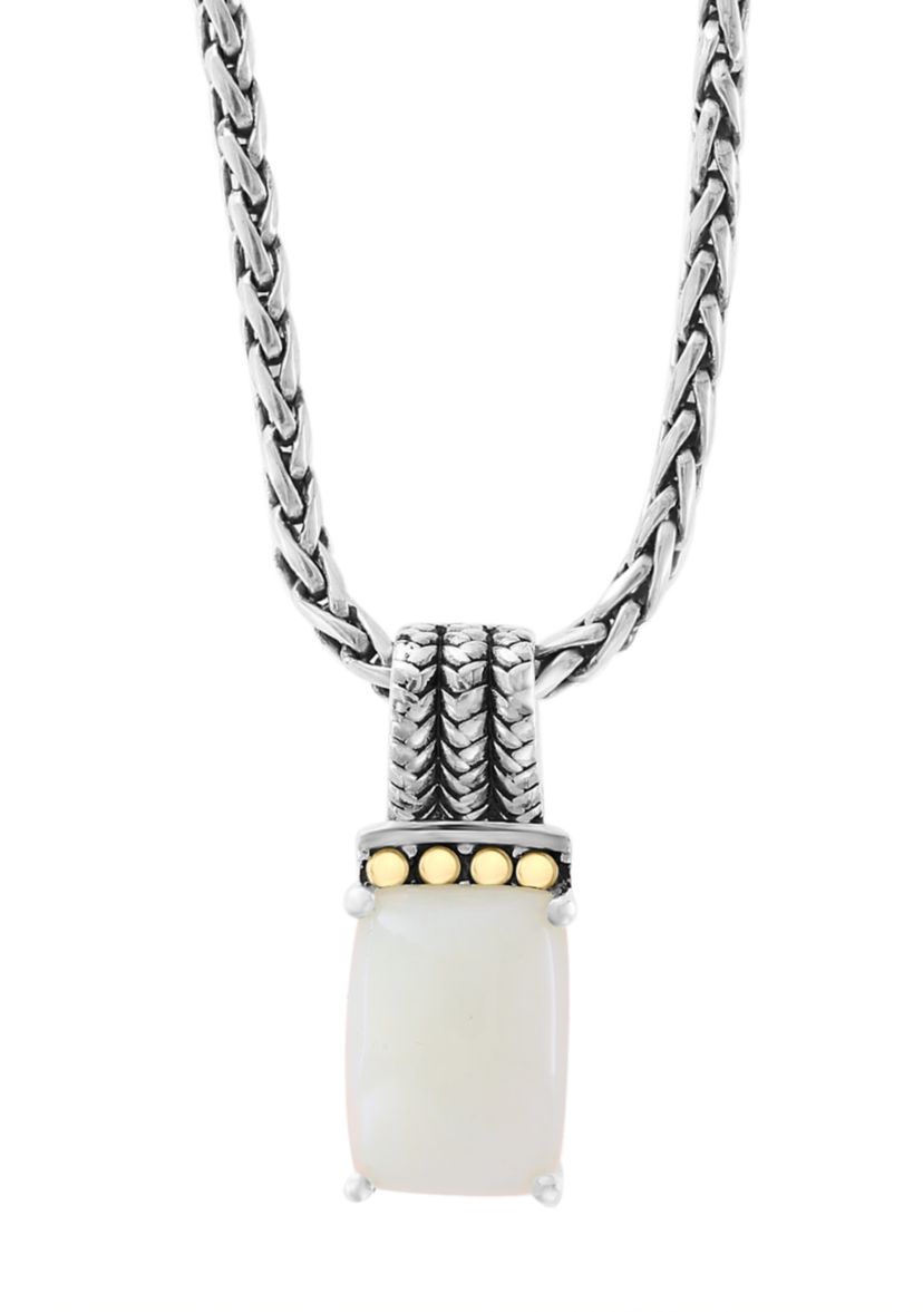 Opal Emerald Cut Pendant Necklace in Sterling Silver and 18K Yellow Gold