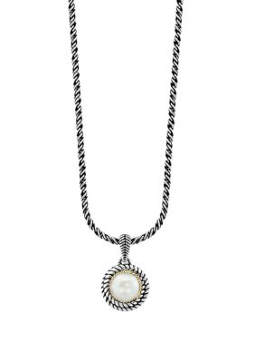 Effy Freshwater Pearl Cable Pendant Necklace In Sterling Silver And 18K Yellow Gold